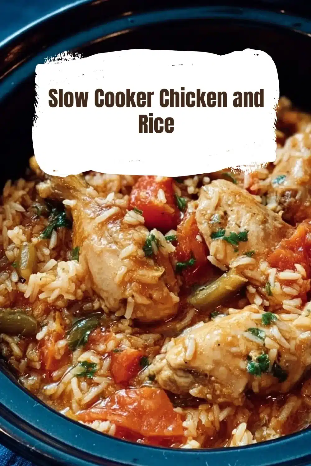 Slow Cooker Chicken and Rice 1 Delicious slow cooker chicken and rice served with fresh herbs.