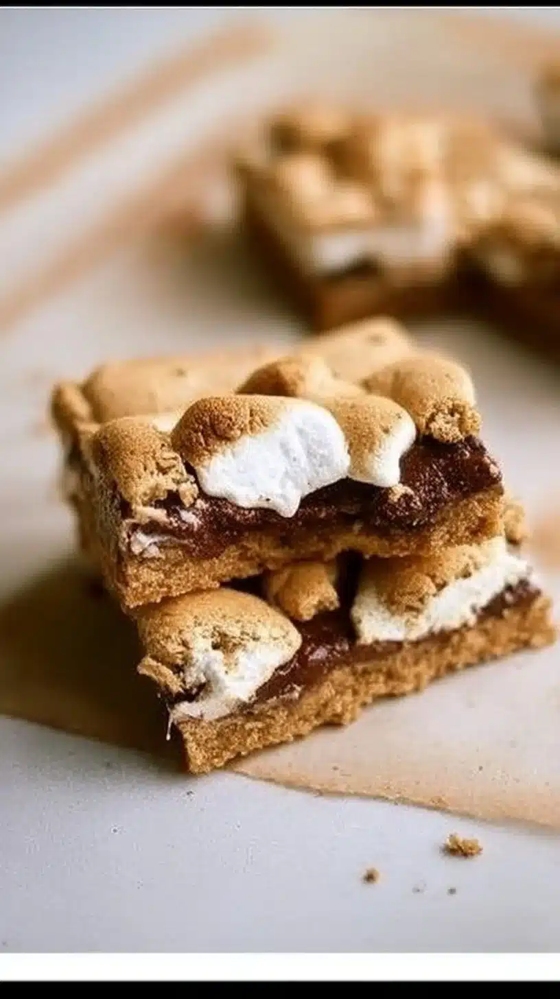 S'more Bars 1 Delicious homemade S'more Bars with chocolate, marshmallows, and graham crackers