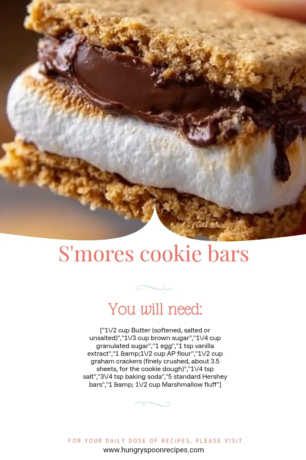 S'mores cookie bars 1 S'mores cookie bars stacked with chocolate, marshmallows, and graham crackers