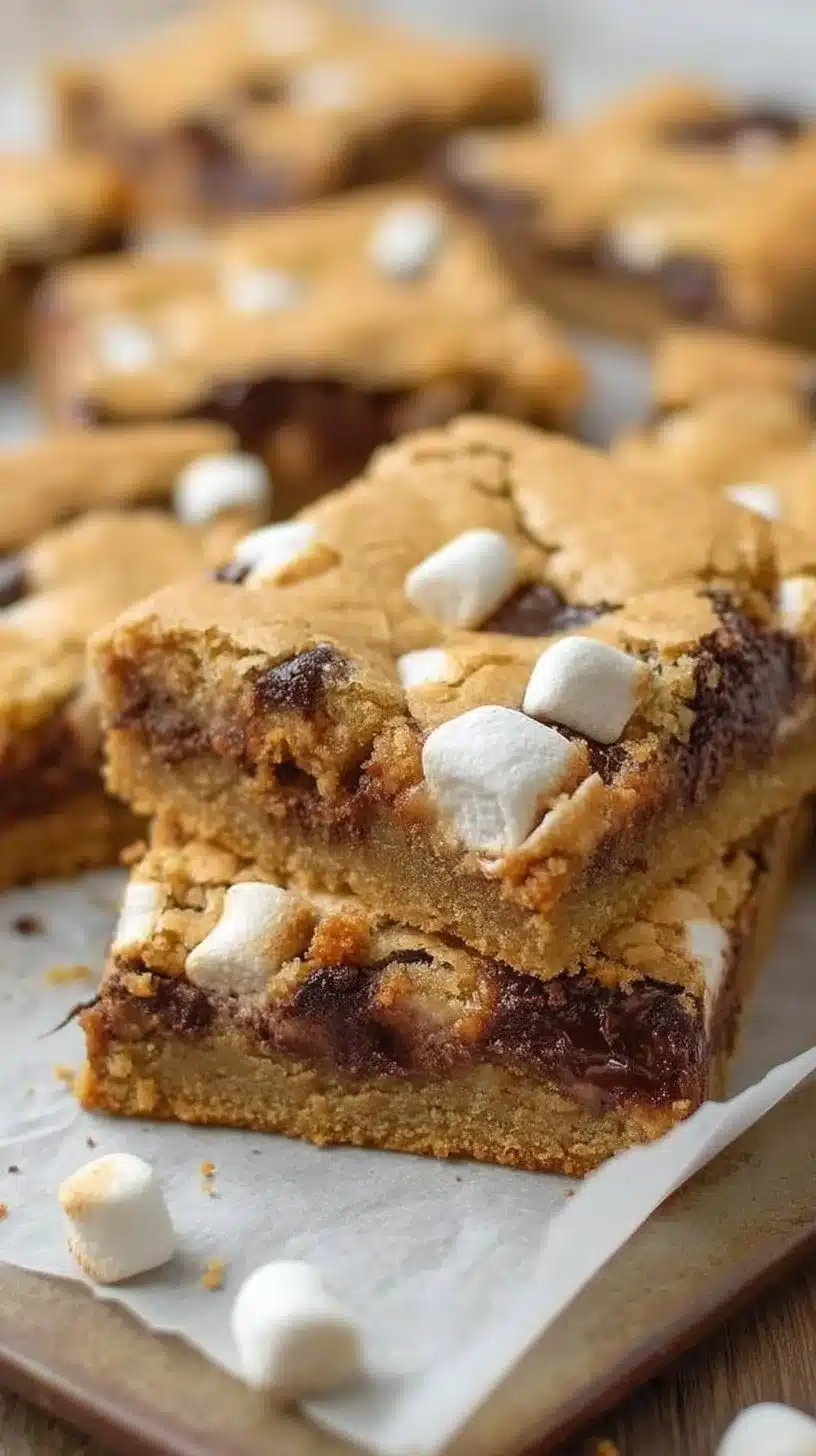 S'mores Cookie Bars 1 Delicious S'mores Cookie Bars with marshmallows and chocolate