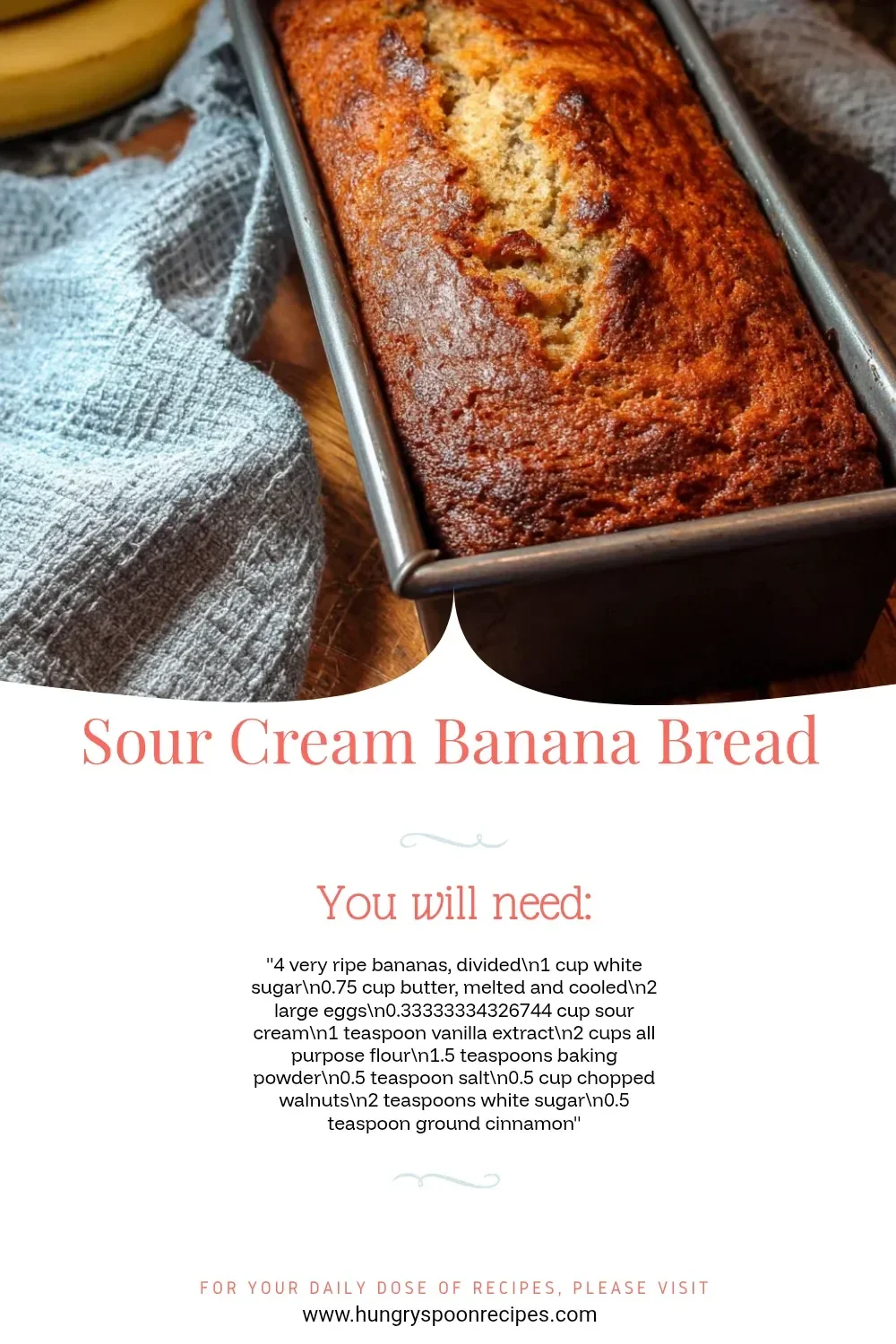 Delicious sour cream banana bread loaf fresh out of the oven