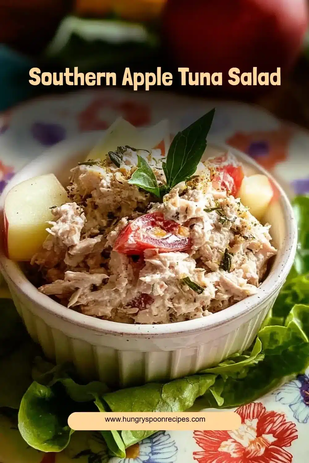 Bowl of Southern Apple Tuna Salad with apples and tuna salad mix