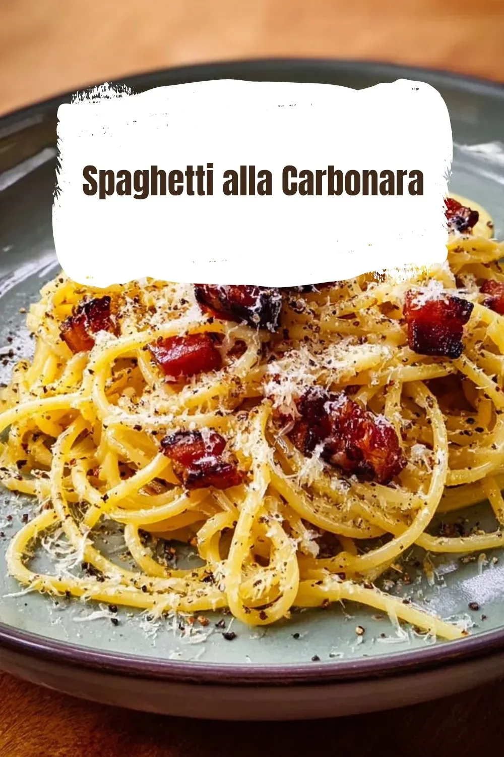 Delicious bowl of Spaghetti Carbonara garnished with parmesan cheese and parsley