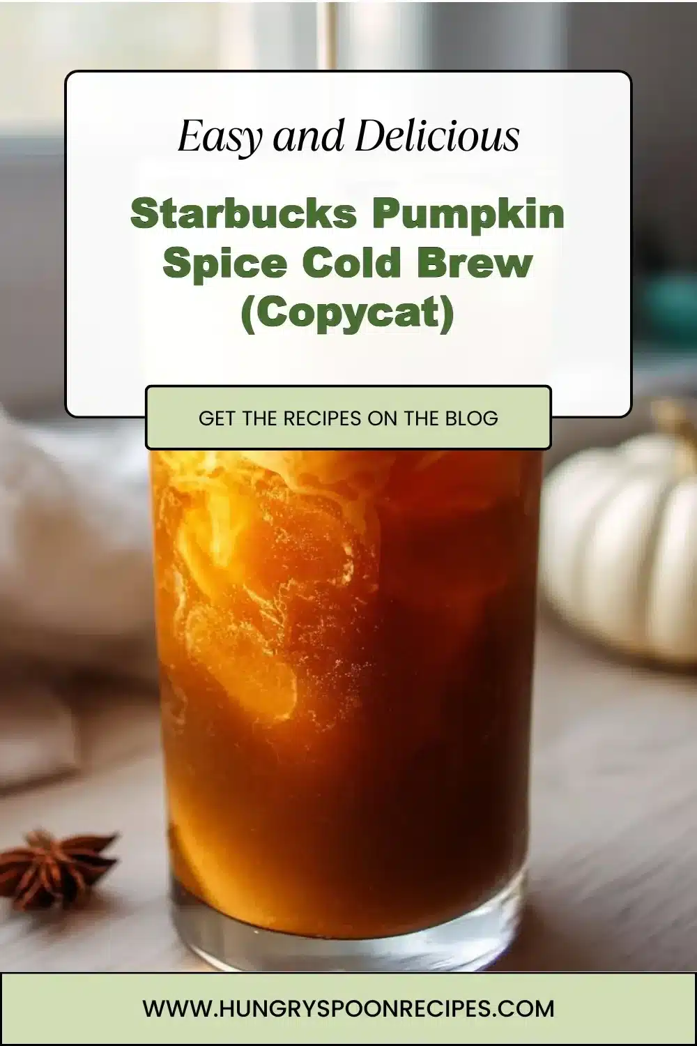 Homemade Starbucks Pumpkin Spice Cold Brew recipe with spices and coffee
