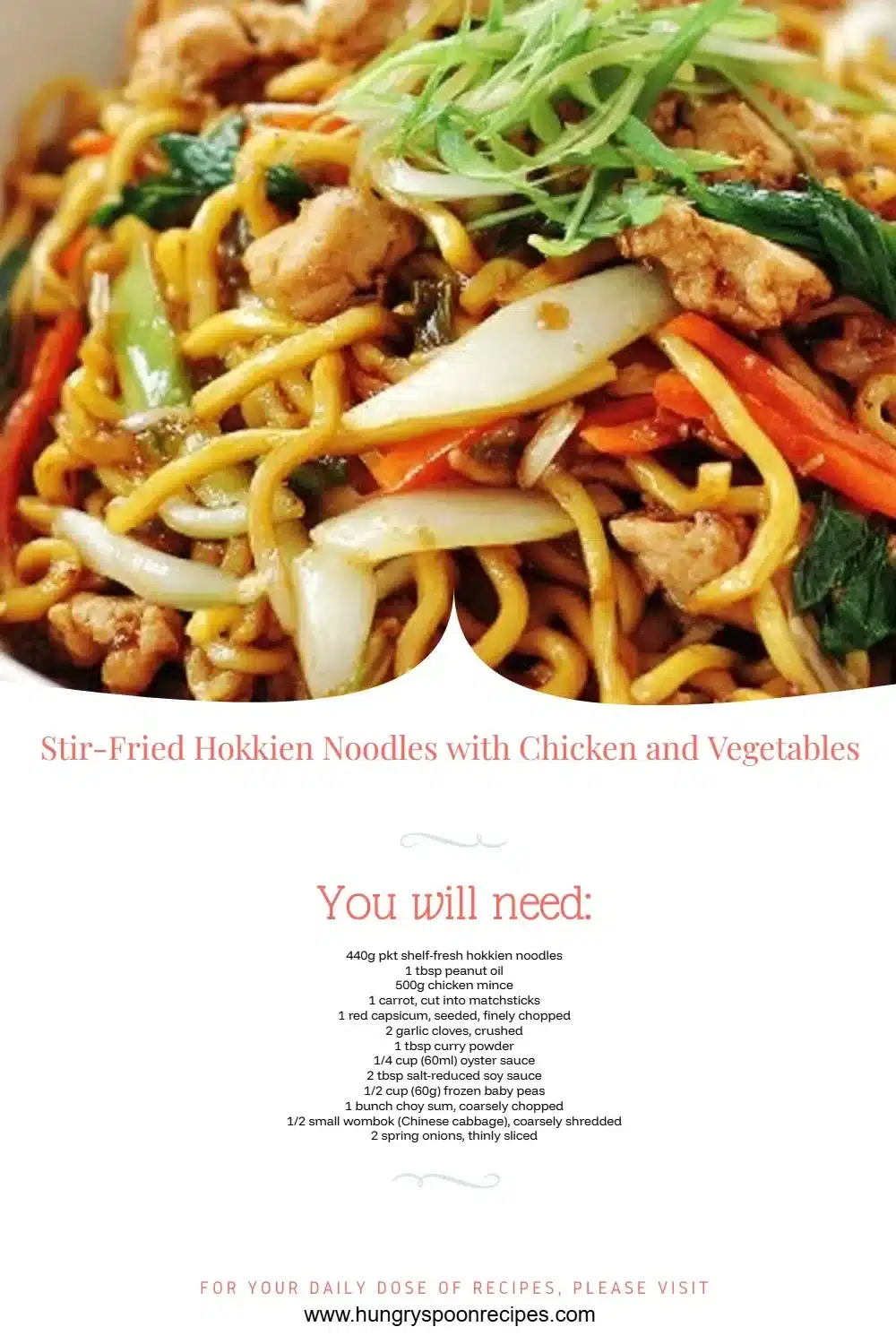 Stir-Fried Hokkien Noodles with Chicken and Vegetables 1 Stir-fried Hokkien noodles with chicken and vegetables served on a plate
