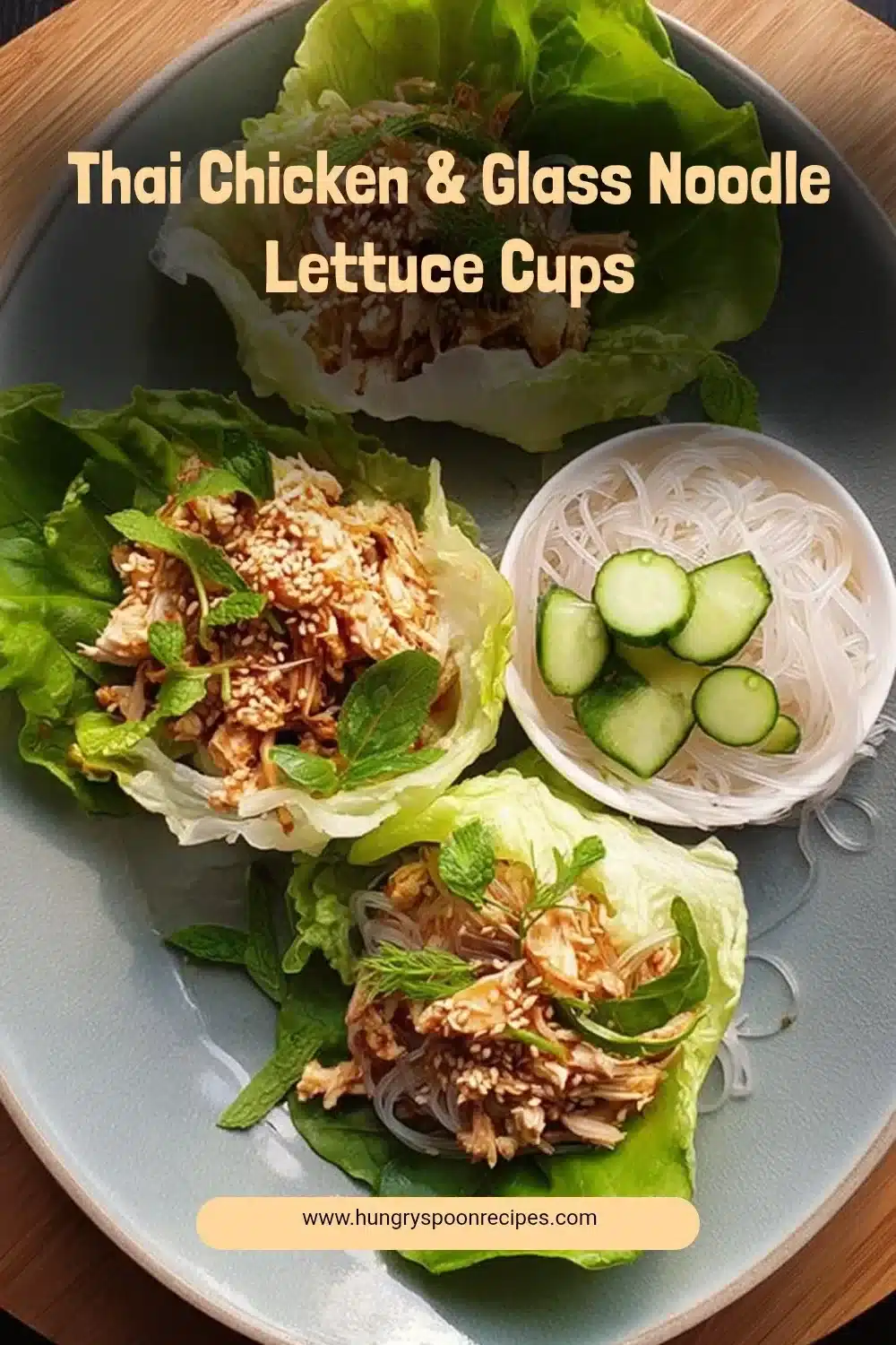 Delicious Thai Chicken and Glass Noodle Lettuce Cups served on a plate