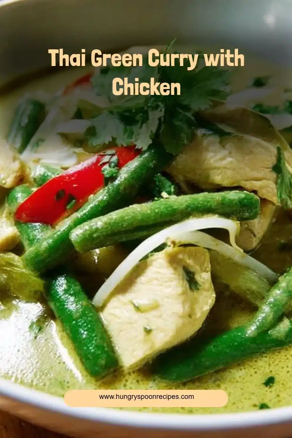 Delicious Thai Green Curry with Chicken served in a bowl