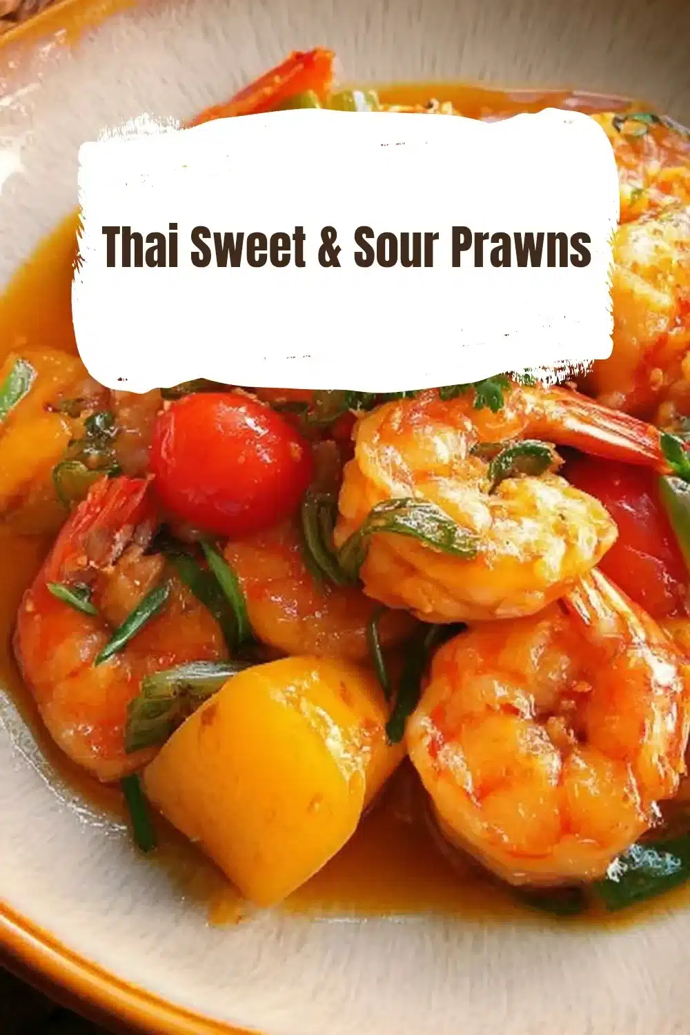 Thai Sweet & Sour Prawns 1 Delicious Thai sweet sour prawns served with colorful vegetables