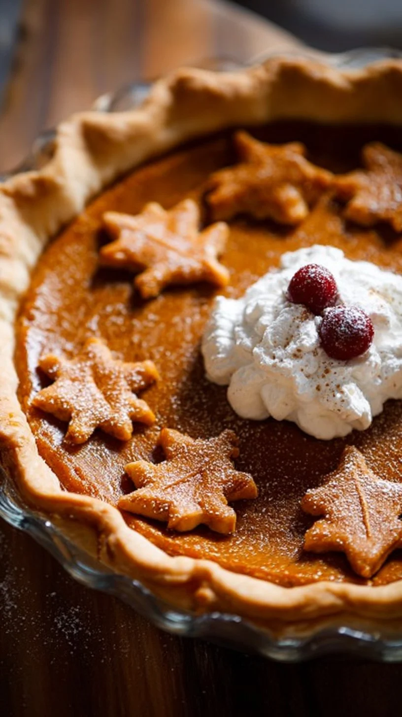 Delicious homemade pumpkin pie with whipped cream on top