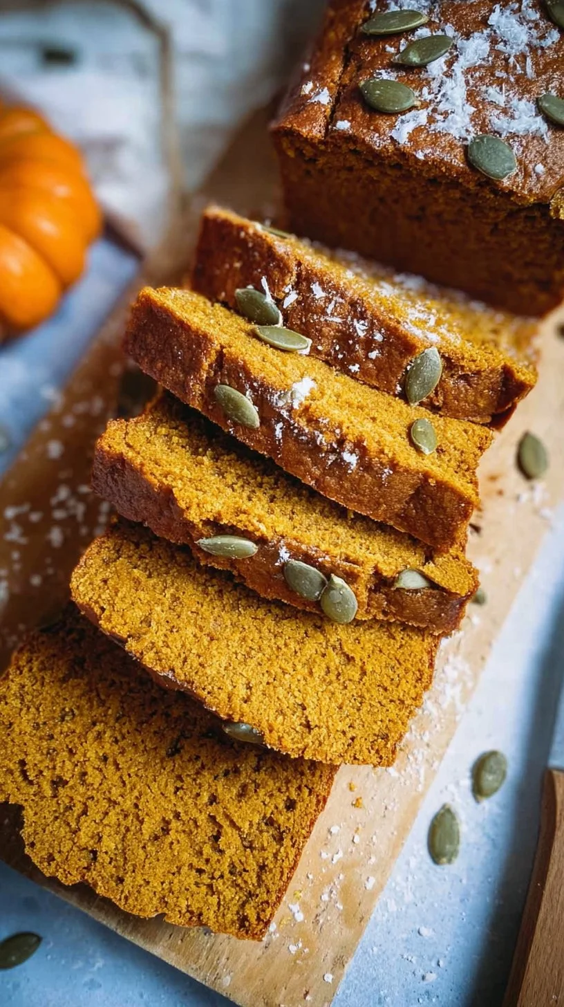 Deliciously moist vegan pumpkin bread slice with spices and nuts