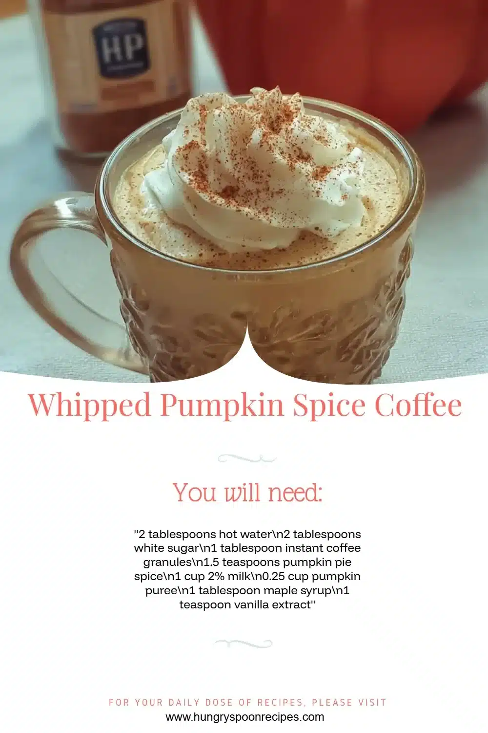 Whipped pumpkin spice coffee topped with frothy cream and cinnamon