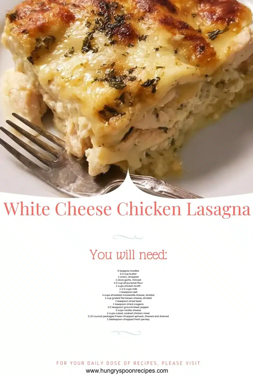 White Cheese Chicken Lasagna 1 Delicious white cheese chicken lasagna served in a baking dish