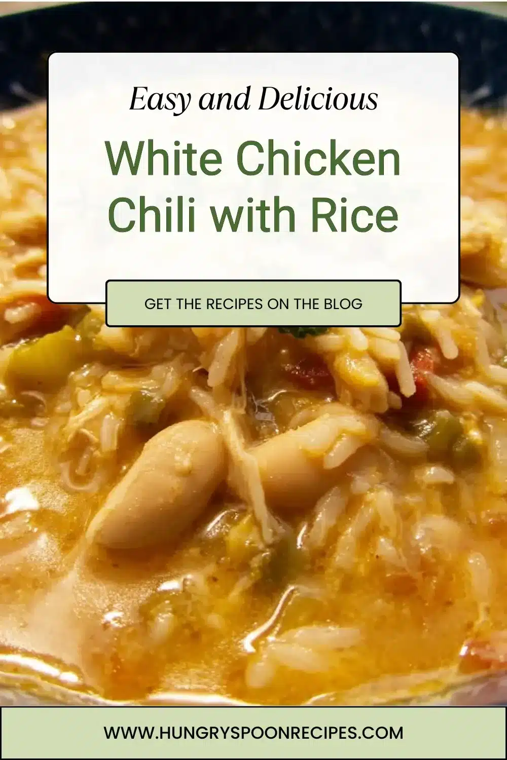 White Chicken Chili with Rice 1 Delicious white chicken chili served with rice in a bowl