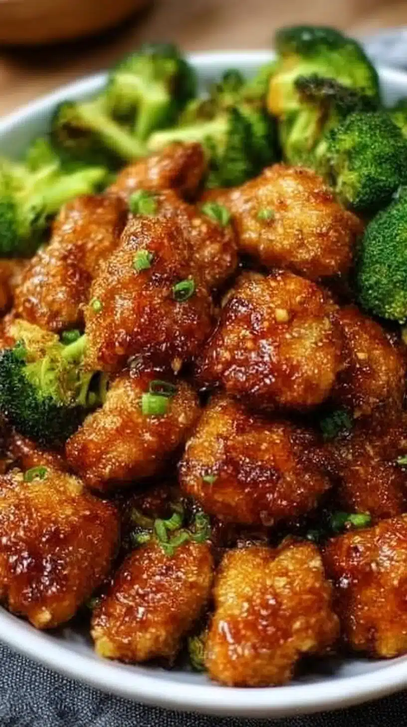 Air Fryer Chicken Bites and Broccoli 1 Crispy air fryer chicken bites served with steamed broccoli