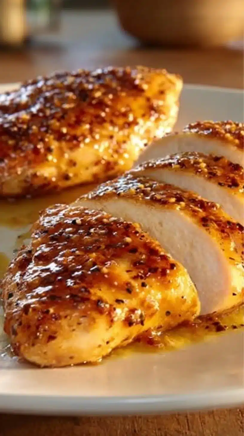 Air Fryer Honey Mustard Chicken Breast 1 Air Fryer Honey Mustard Chicken Breast garnished with herbs on a plate