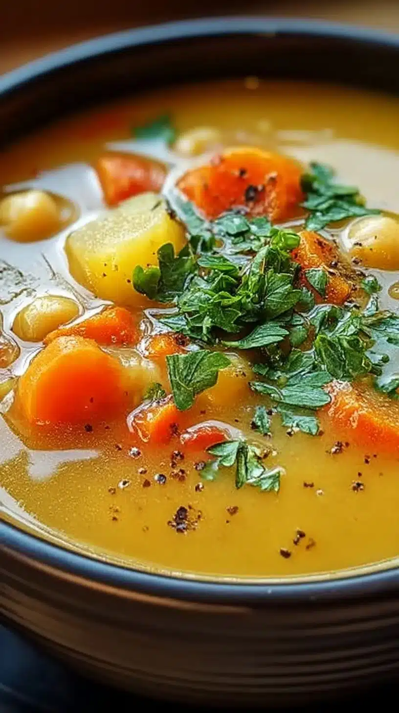Anti-Inflammatory Golden Detox Soup 1 Bowl of Anti-Inflammatory Golden Detox Soup with fresh ingredients