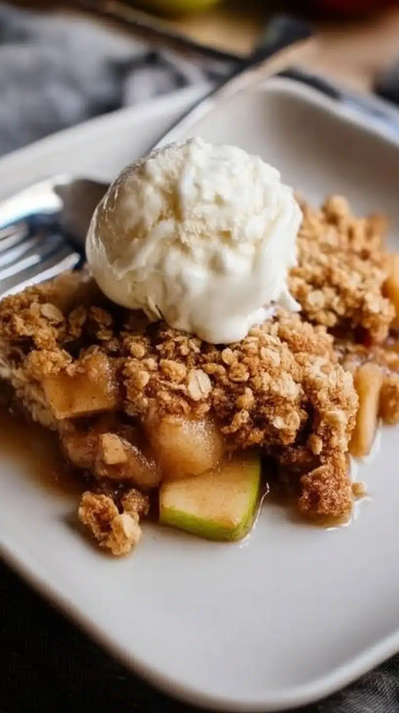 Apple Crisp 1 Delicious homemade Apple Crisp served warm with ice cream.