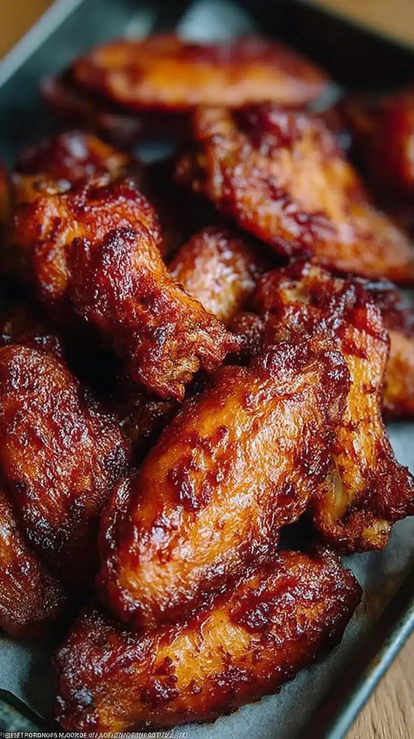 Baked Chicken Wings 1 Plate of crispy baked chicken wings with dipping sauce and garnishes