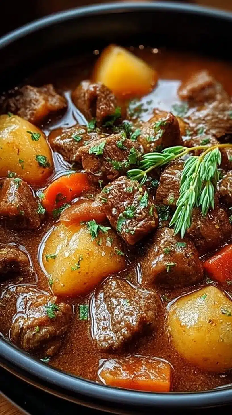 Beef Stew 1 Delicious bowl of hearty beef stew with vegetables and herbs