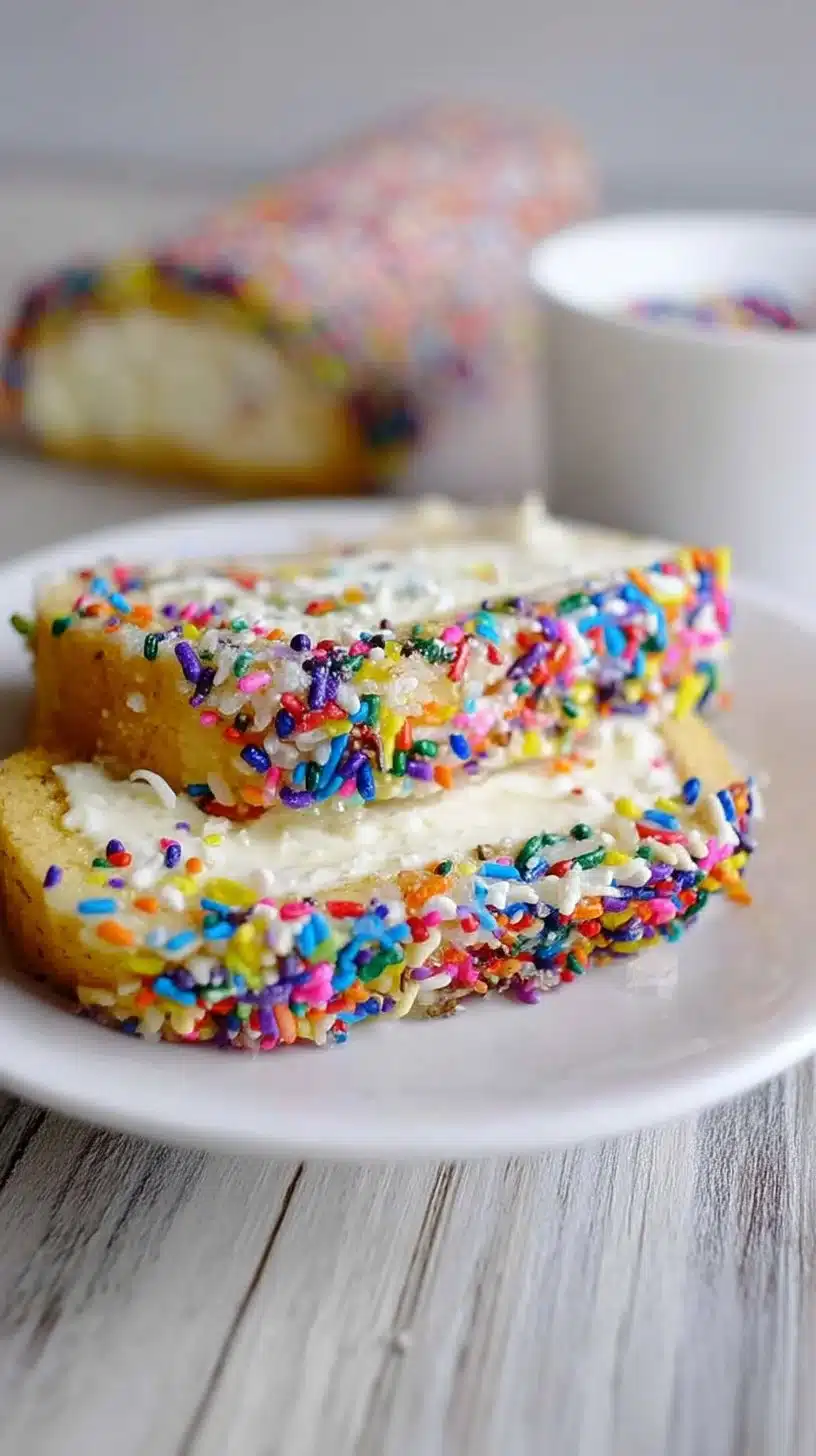 Birthday Cake Roll 1 Delicious birthday cake roll decorated with colorful frosting and sprinkles