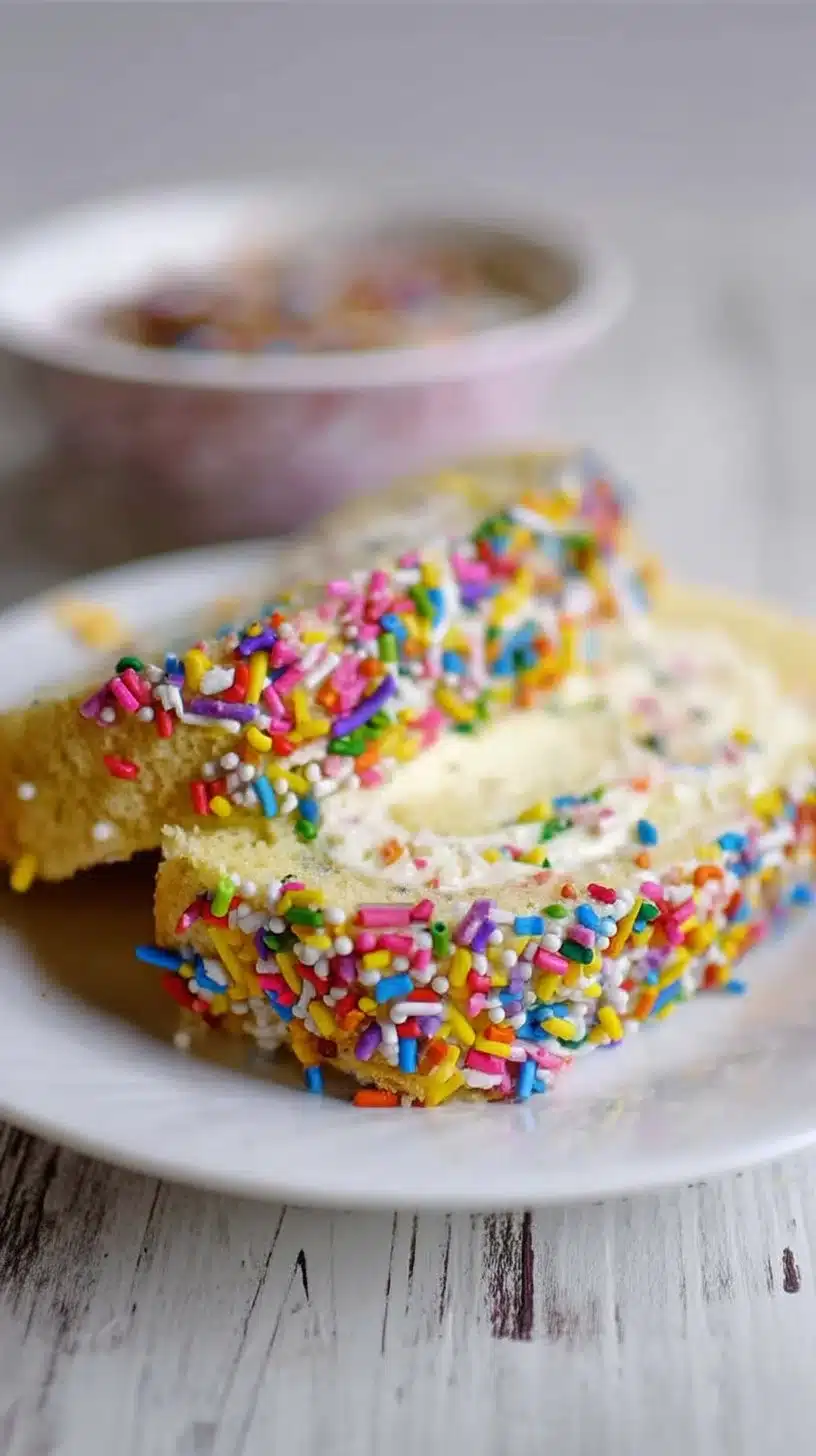 Birthday Cake Roll Recipe 1 Delicious birthday cake roll on a decorative plate