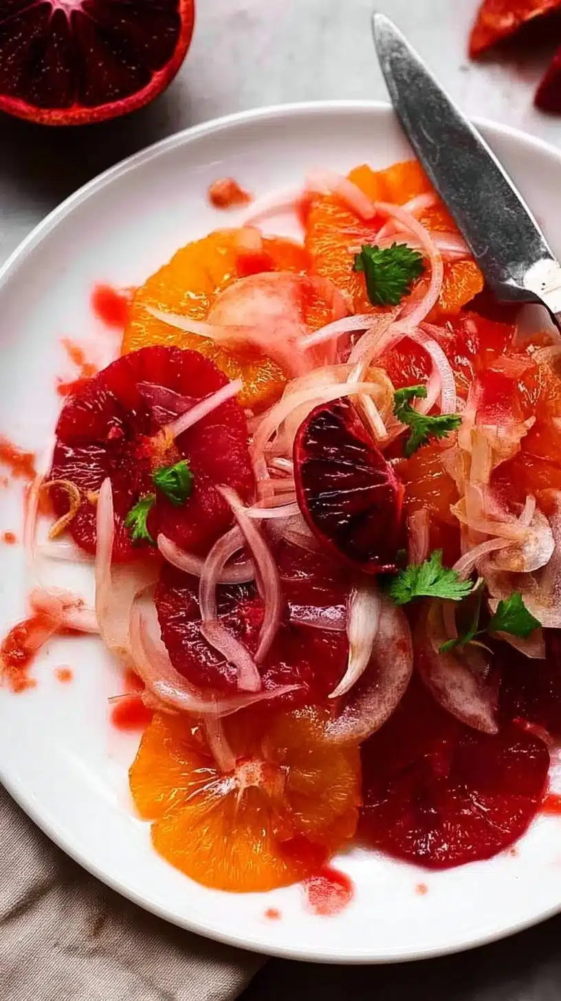 Blood Orange Salad 1 Colorful blood orange salad with leafy greens and nuts