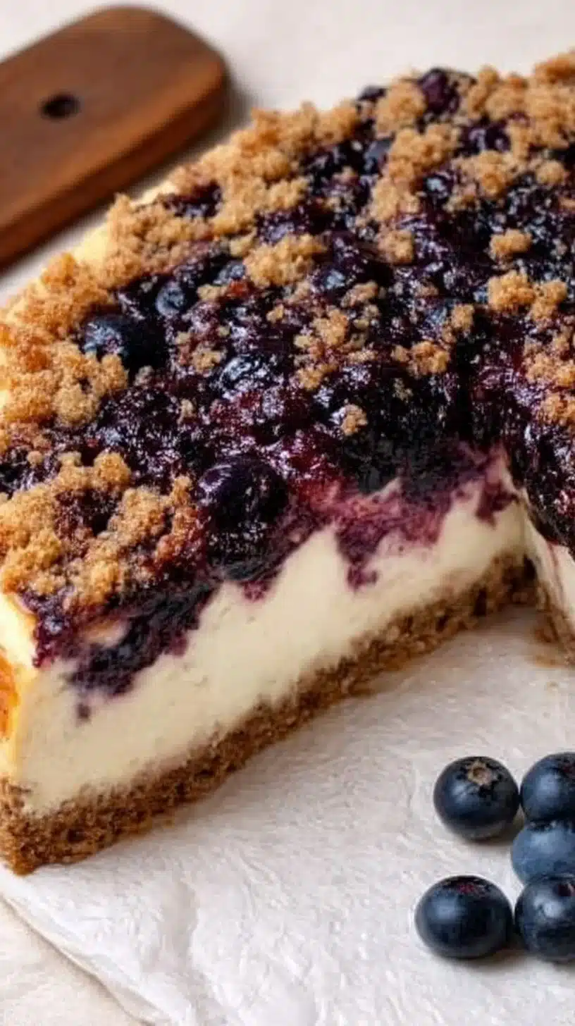 Blueberry Cheesecake 1 Delicious homemade blueberry cheesecake with a creamy texture and fresh blueberries.