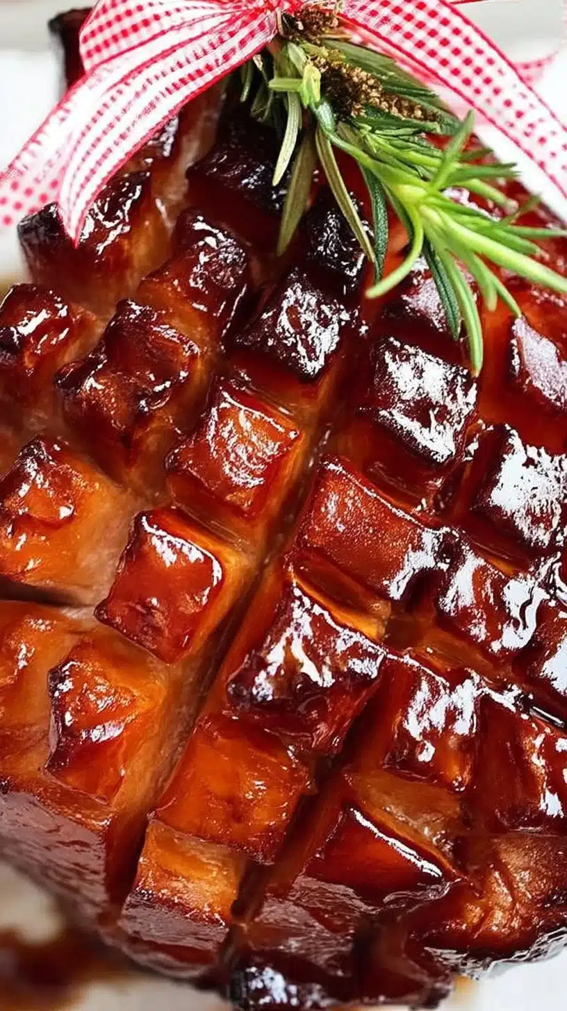 Brown Sugar Glazed Ham Recipe 1 A succulent brown sugar glazed ham on a serving platter.