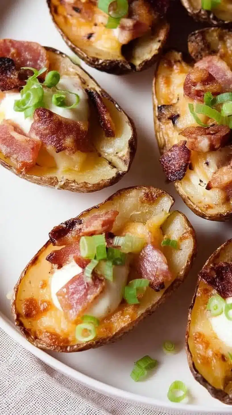 Cheese and Bacon Potato Skins 1 Delicious cheese and bacon-loaded potato skins for a tasty snack.