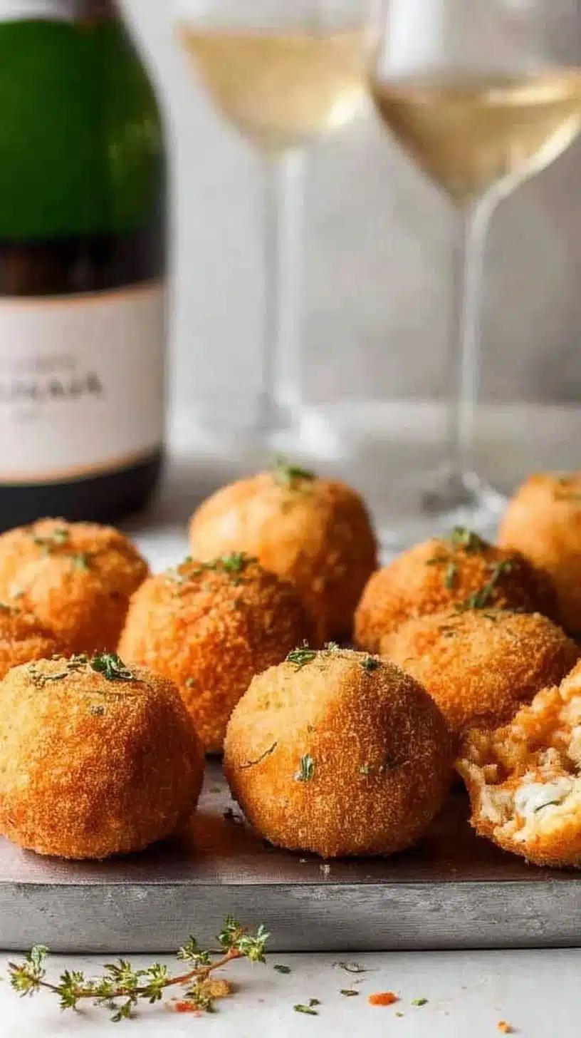 Cheesy Italian Arancini Rice Balls 1 Cheesy Italian arancini rice balls served with marinara sauce