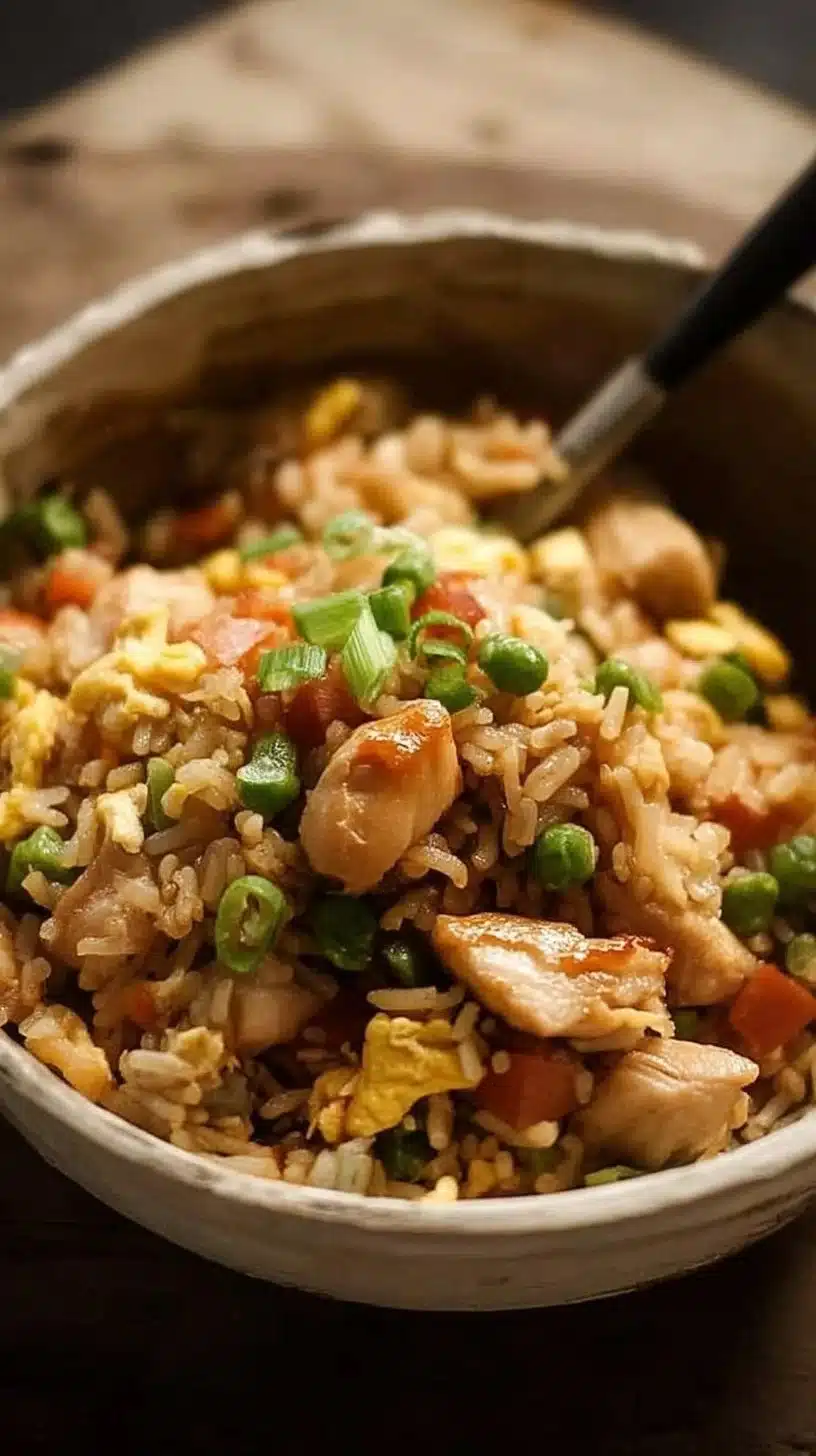 Chicken Fried Rice 1 Delicious chicken fried rice with vegetables and tender chicken pieces