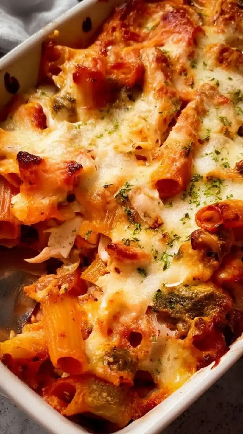 Chicken Pasta Bake 1 Baked Chicken Pasta in a creamy sauce topped with cheese and herbs