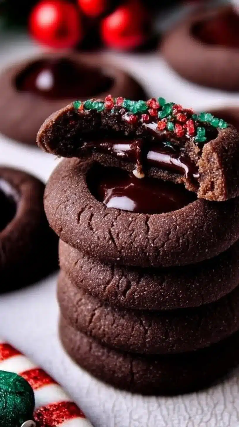 Plate of delicious Chocolate Thumbprint Cookies with jam filling