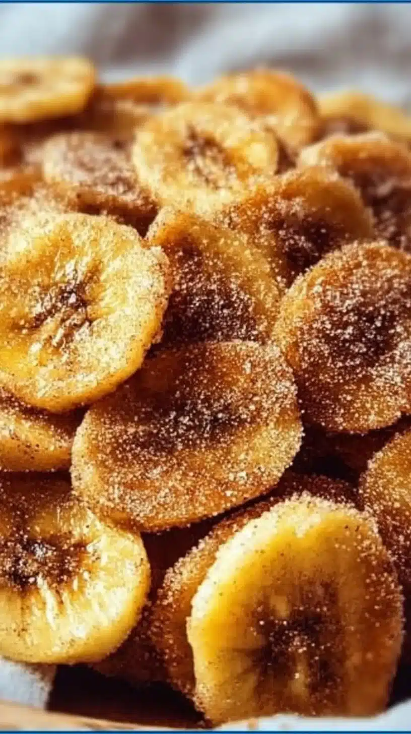 Cinnamon-Sugar Air Fryer Banana Chips 1 Cinnamon-sugar air fryer banana chips in a bowl, crunchy and delicious snack