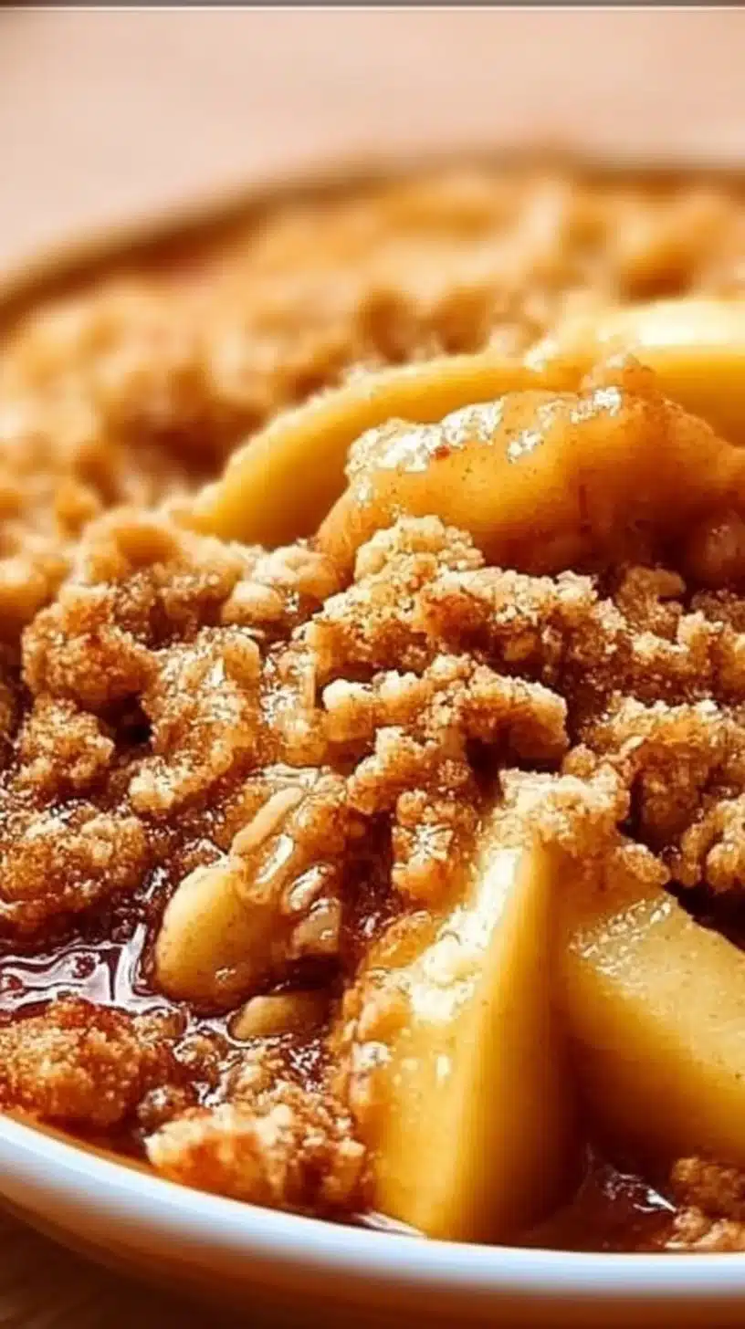 Delicious Classic Cinnamon Apple Crisp dessert topped with crunchy oats