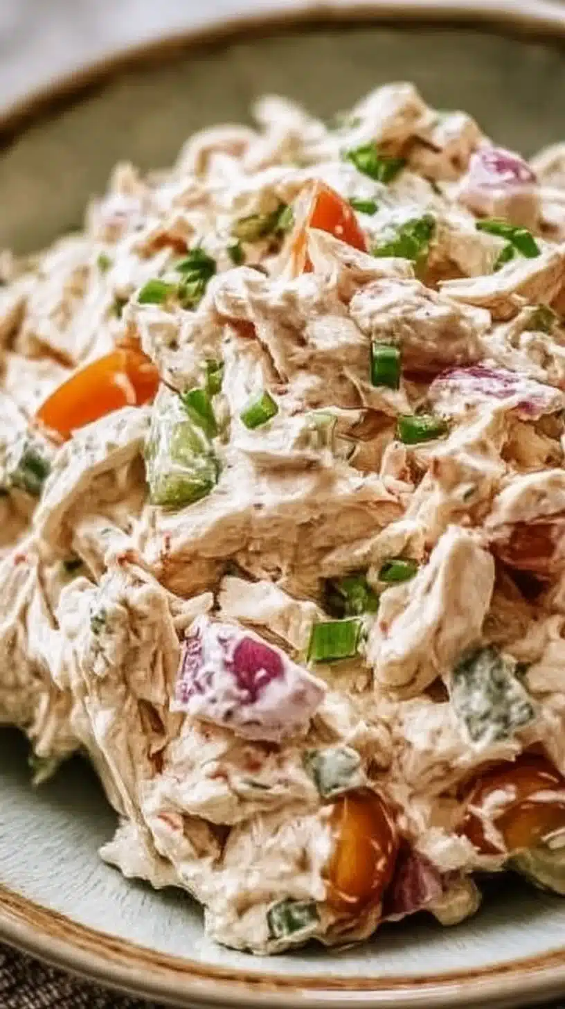 Cottage Cheese Chicken Salad 1 Healthy cottage cheese chicken salad with vegetables and seasoning
