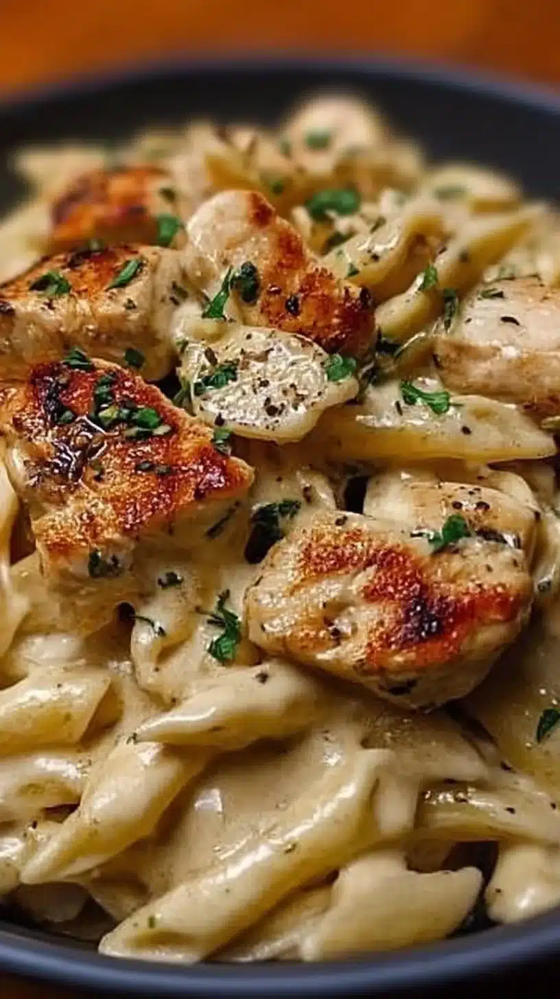Creamy Cajun Chicken Pasta in a bowl garnished with parsley and spices