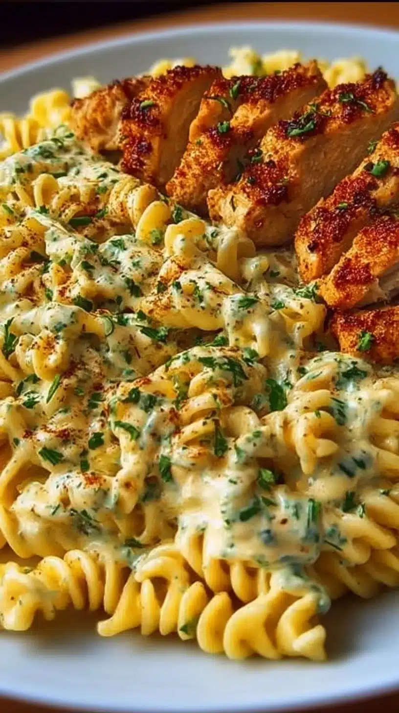 Creamy Cajun Chicken Twisted Pasta with Mozzarella Alfredo 1 Creamy Cajun Chicken Pasta with Mozzarella Alfredo in a bowl