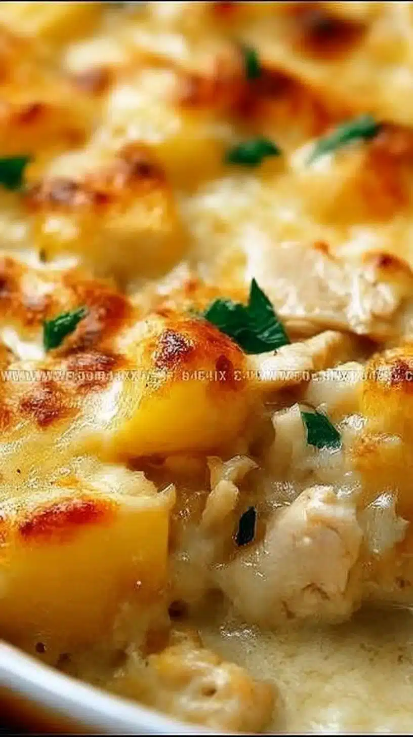 Creamy Chicken And Potato Casserole Recipe 1 Creamy Chicken and Potato Casserole served in a baking dish