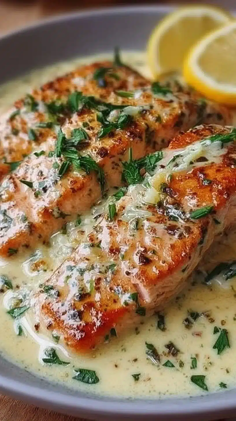 Creamy Garlic Salmon 1 Creamy garlic salmon recipe with fresh herbs and a rich, flavorful sauce