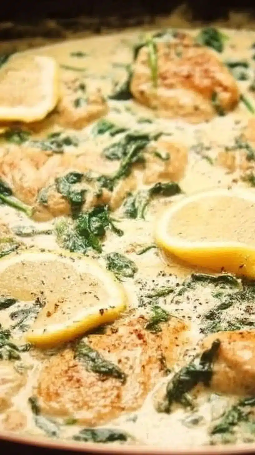 Creamy Parmesan Chicken with Spinach 1 Creamy Parmesan chicken with spinach served on a plate