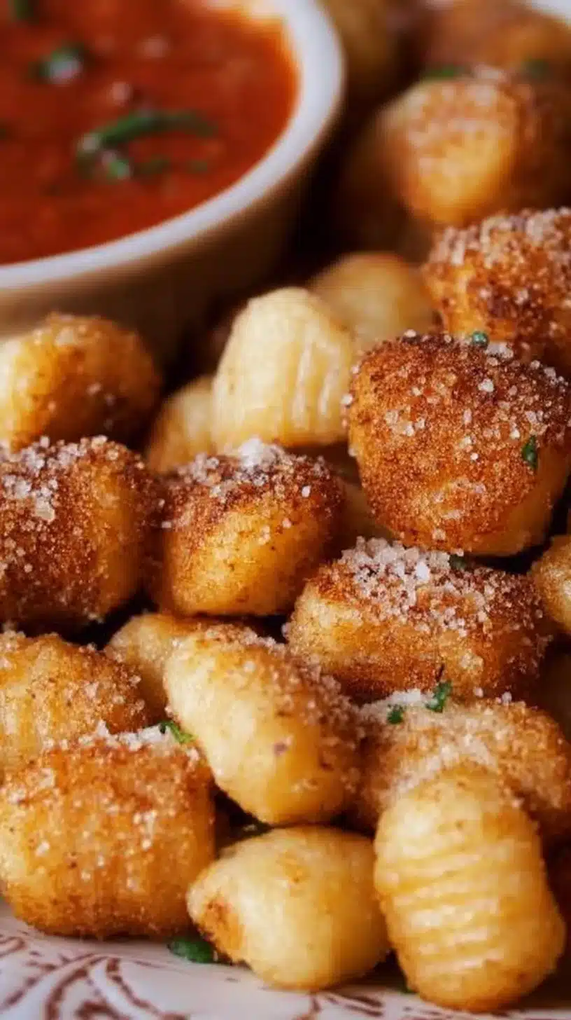 Crispiest Air Fryer Gnocchi 1 Crispy air fryer gnocchi served in a bowl garnished with herbs