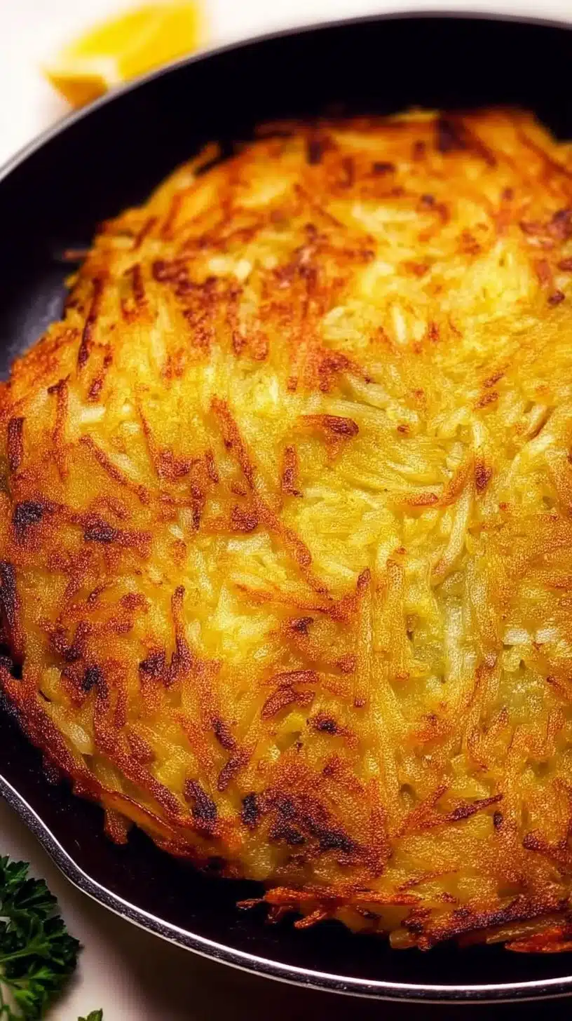 Crispy Potato Rosti Recipe 1 Golden-brown crispy potato rosti on a plate