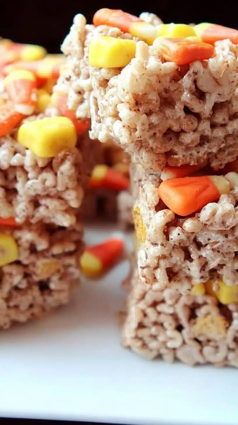 Crispy Rice Candy Corn Treats 1 Crispy Rice Candy Corn Treats with colorful candy corn and crispy rice