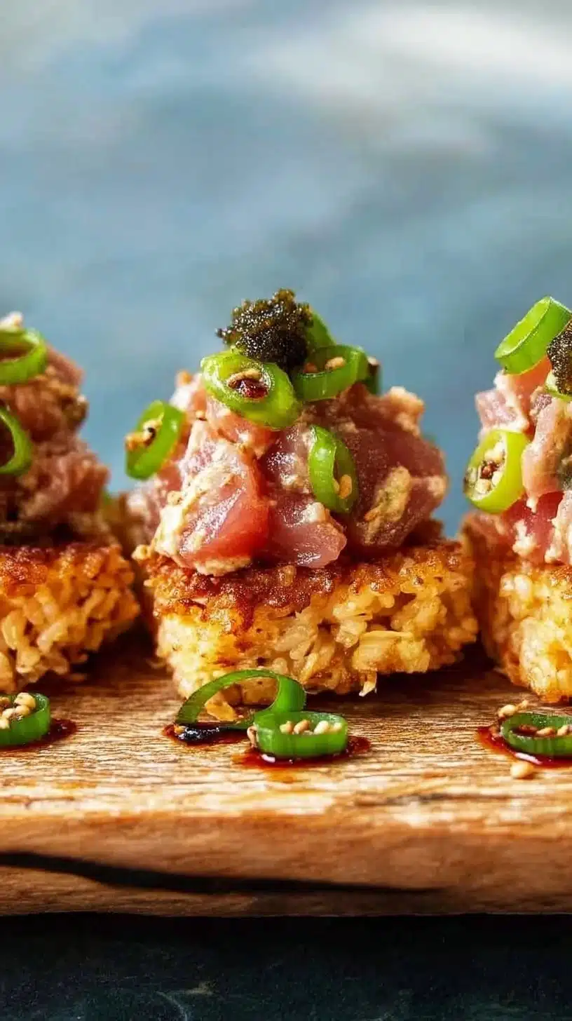 Crispy Rice with Spicy Tuna Recipe (Nobu Style) 1 Crispy rice topped with spicy tuna, Nobu style dish for a perfect appetizer
