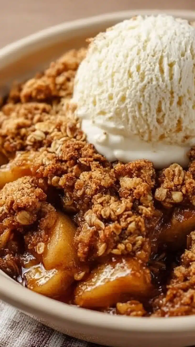 Crockpot Apple Crisp 1 Crockpot apple crisp dessert with fresh apples and cinnamon topping