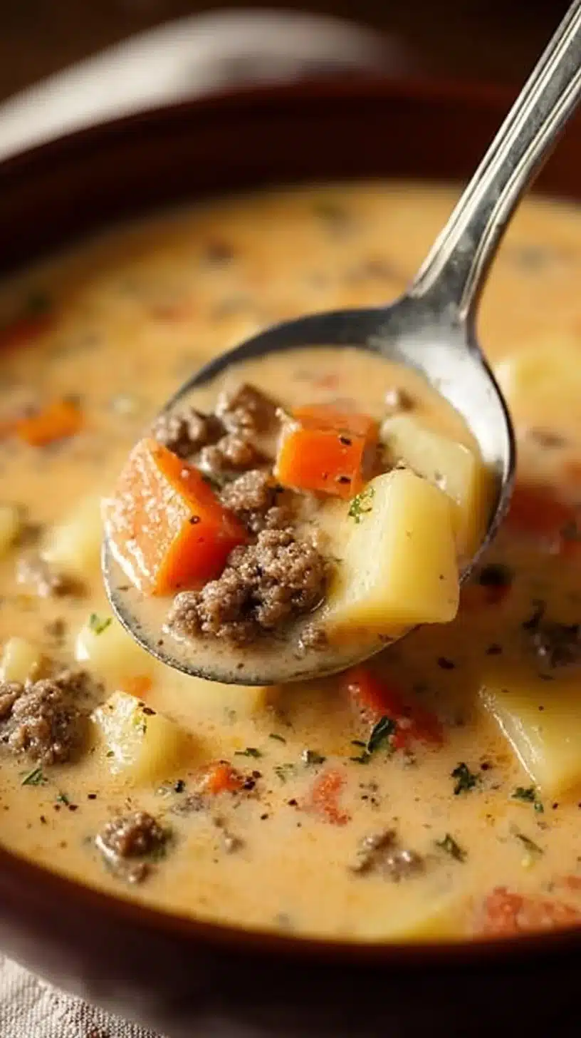 Crockpot Cheeseburger Soup 1 Bowl of Crockpot Cheeseburger Soup topped with cheese and green onions
