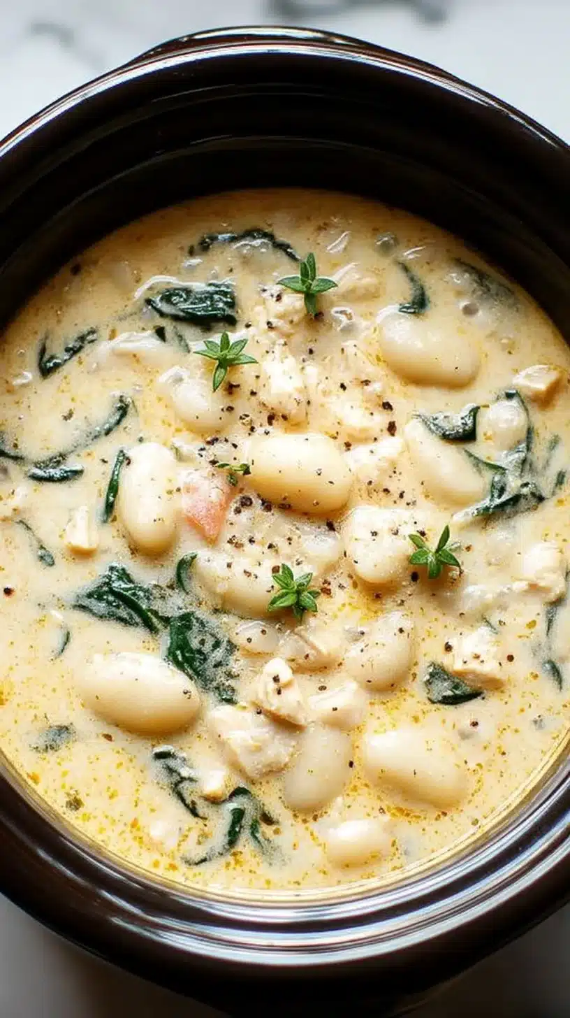 Crockpot Chicken Gnocchi Soup 1 Delicious Crockpot Chicken Gnocchi Soup served in a bowl with fresh herbs.