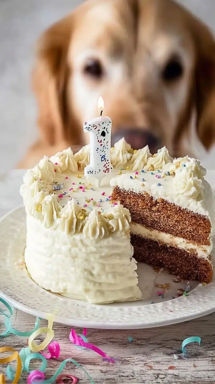 Homemade dog cake with fluffy frosting for dog-friendly celebrations