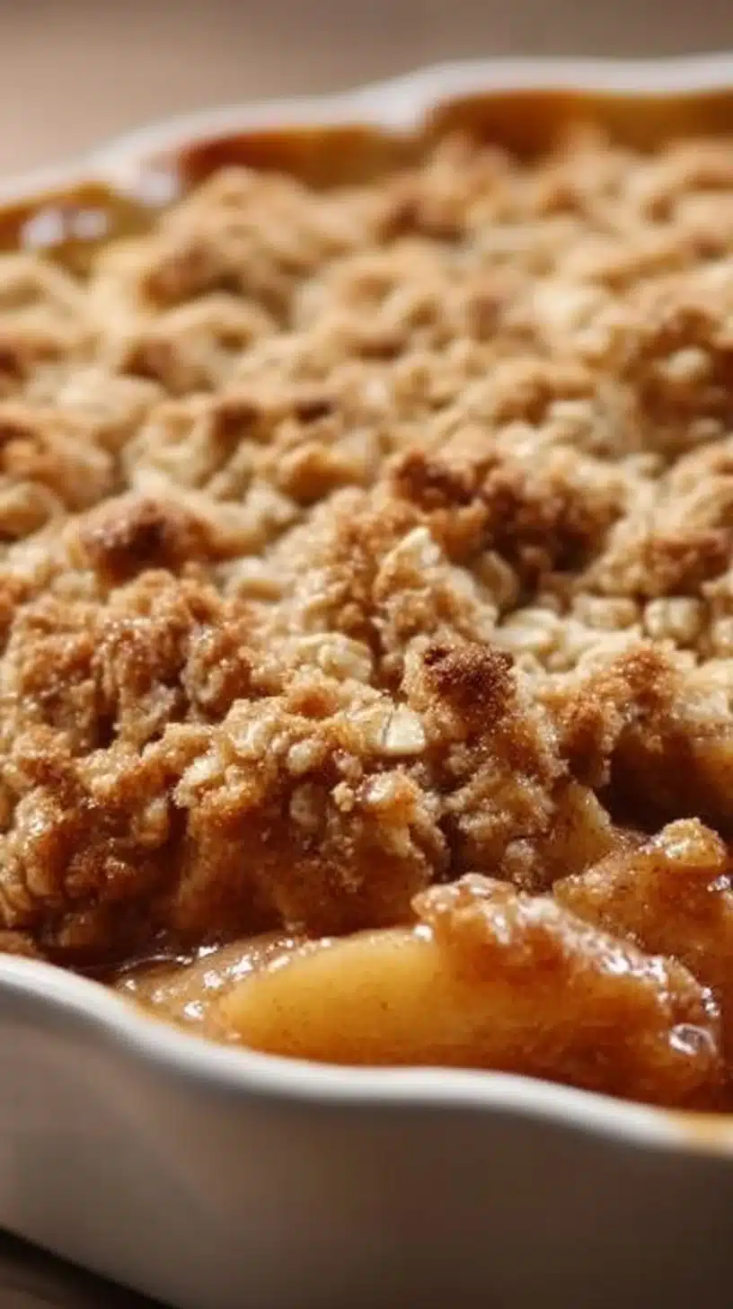 Delicious easy apple crisp topped with a crispy buttery oat mixture.